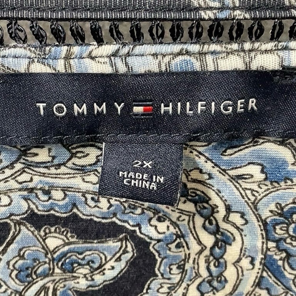 Tommy Hilfiger Blue Paisley Scoop Neck Ladder Trim Stretch Top Plus Size 2X - Picture 4 of 6